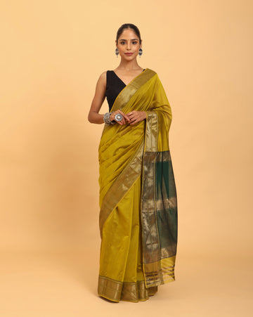 Mustard Maheshwari Handwoven Silk Cotton Saree
