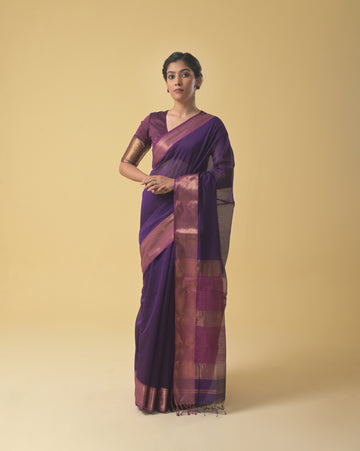 Voilet Maheshwari Handwoven silk & Cotton Saree