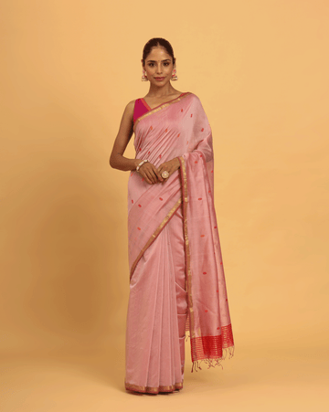 Rose Light Pink Maheshwari Handloom Saree
