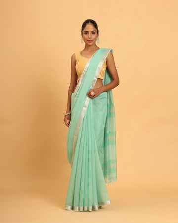 Sea Green Maheshwari Checks Saree