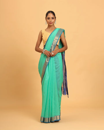 Sea Green Maheshwari Handwoven Silk Cotton Saree
