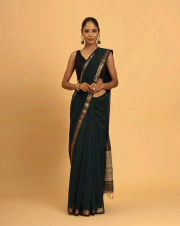 Wine Green Maheshwari Tussar Silk Pallu Saree