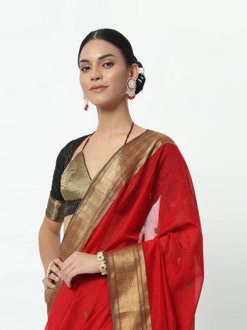 Silk and Cotton Handwoven Maheshwari Saree