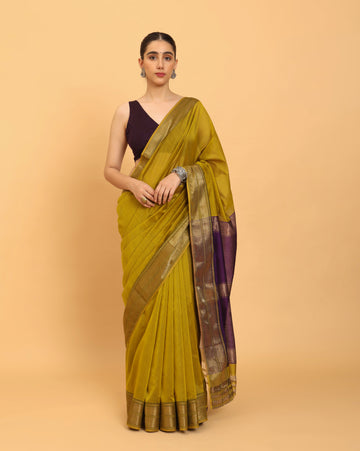 Mustard Maheshwari Handwoven Silk Cotton Saree