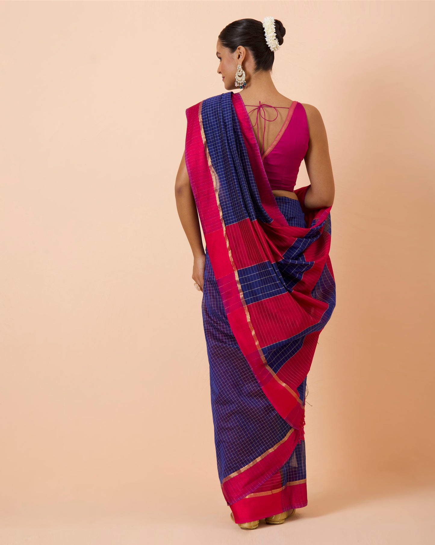 Blue Checks Maheshwari Handwoven Saree