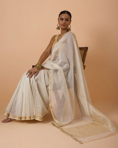 Off White Maheshwari Handwoven Silk Cotton