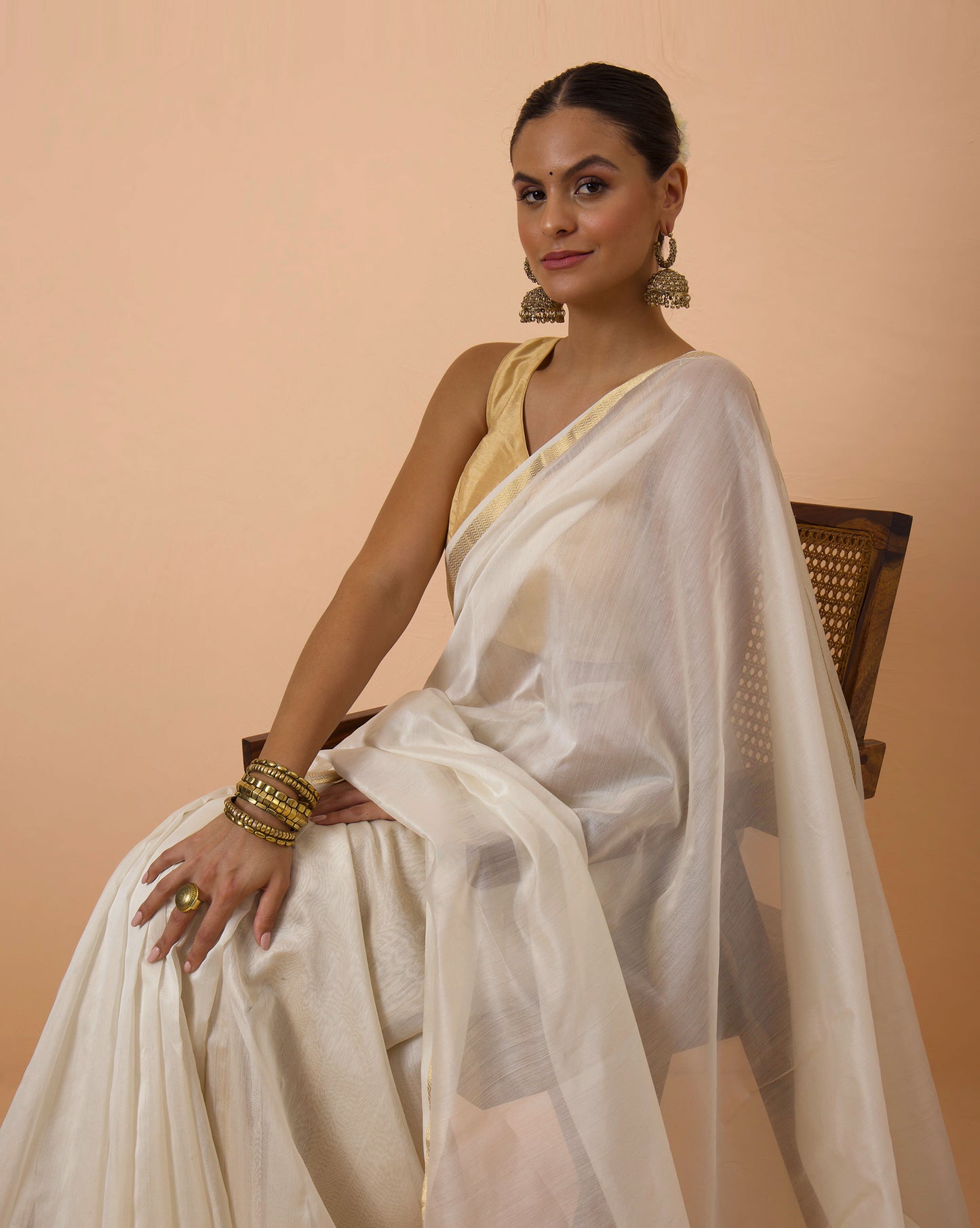 Off White Maheshwari Handwoven Silk Cotton