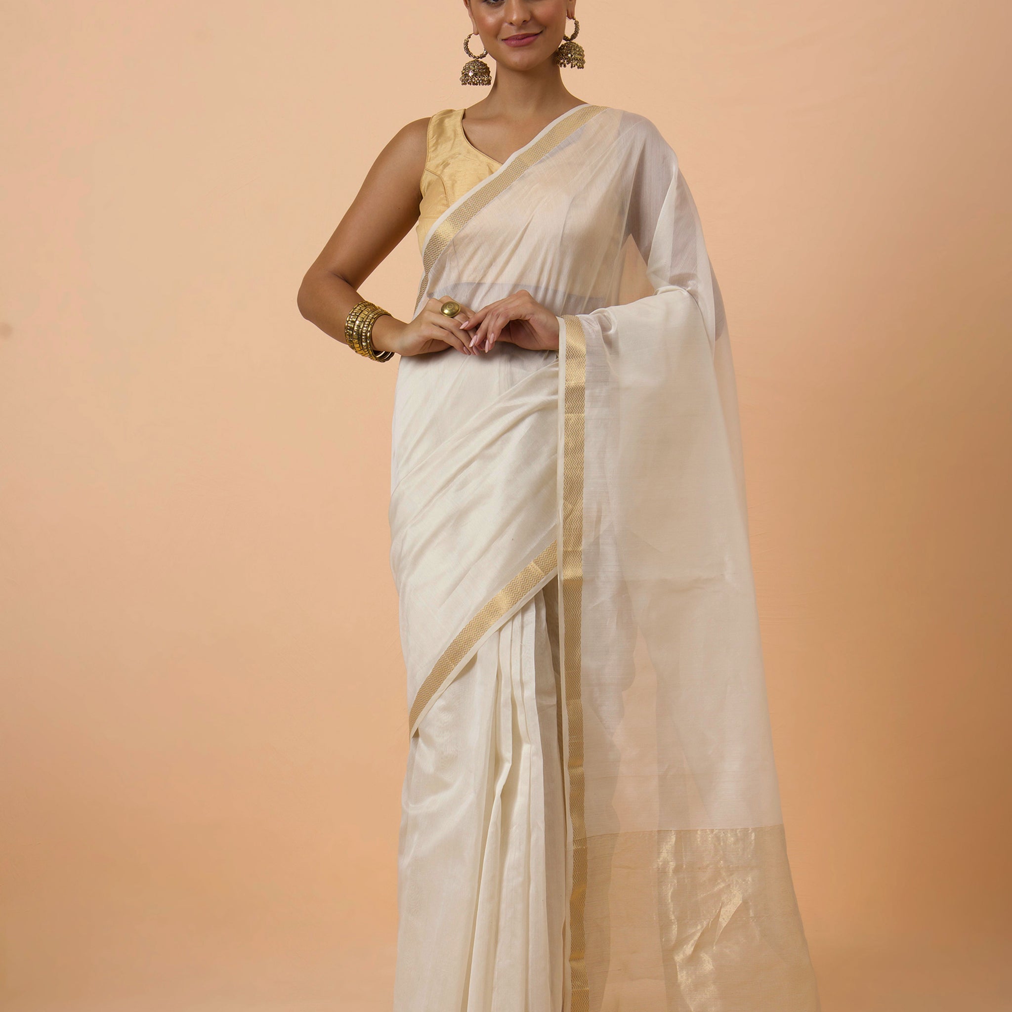 Off White Maheshwari Handwoven Silk Cotton