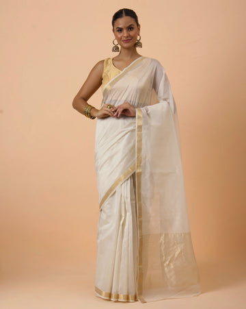 Off White Maheshwari Handwoven Silk Cotton