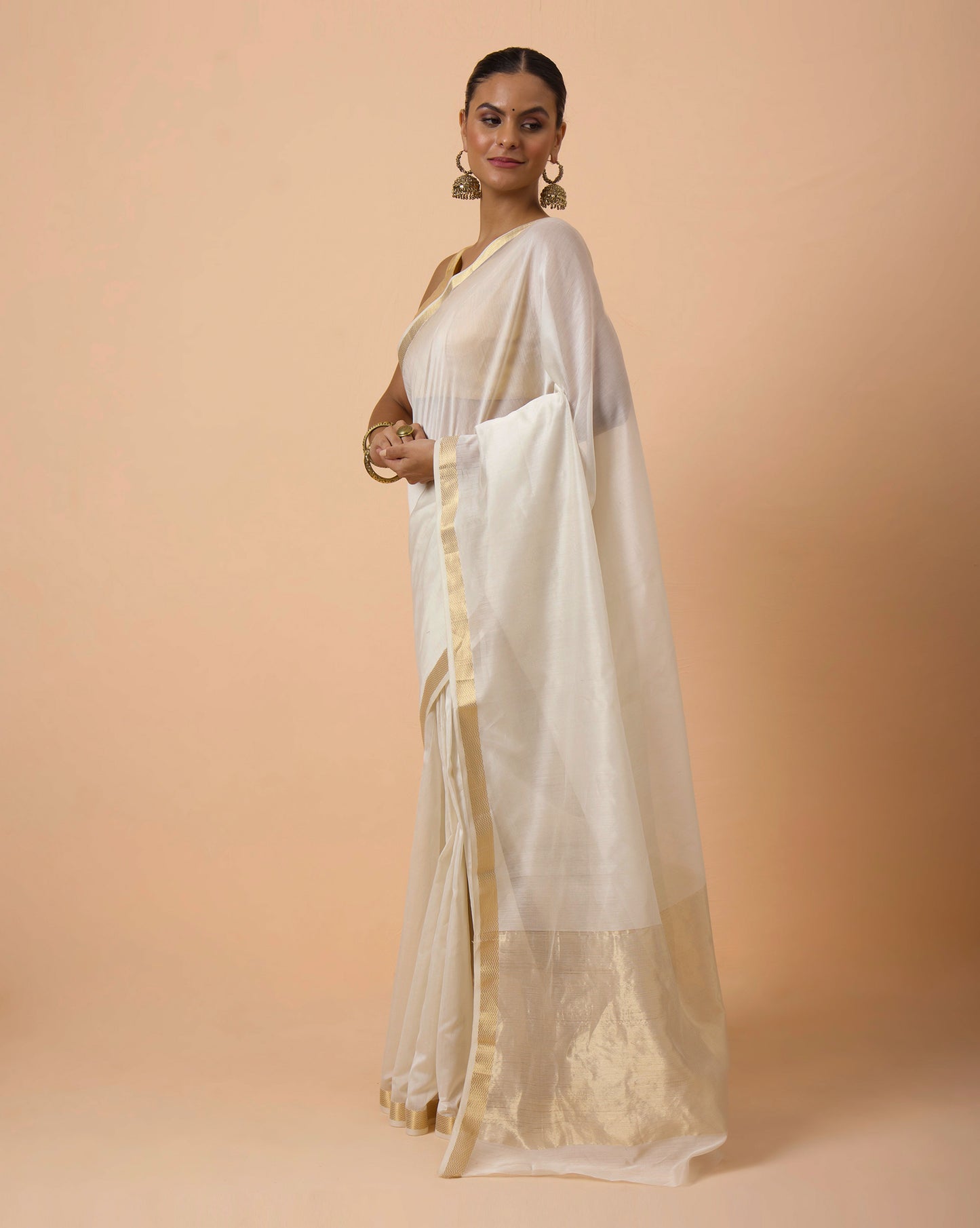 Off White Maheshwari Handwoven Silk Cotton