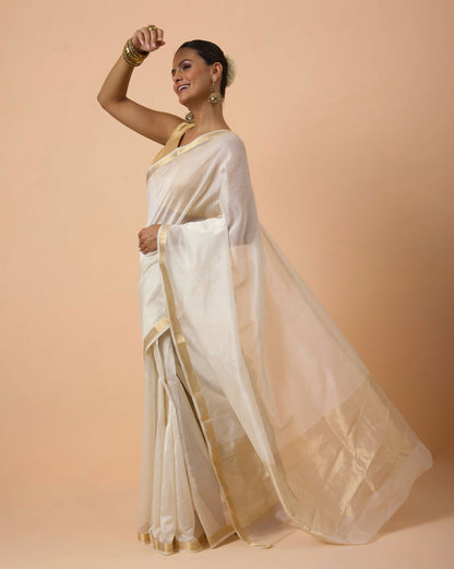 Off White Maheshwari Handwoven Silk Cotton