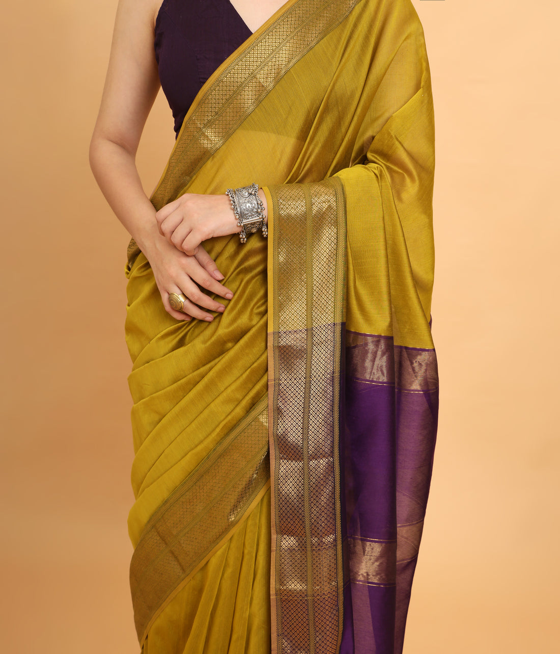 Mustard Maheshwari Handwoven Silk Cotton Saree