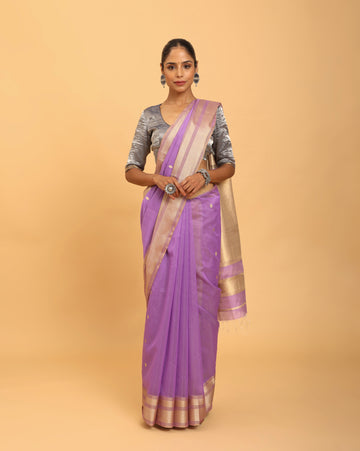 Lilac Maheshwari Handwoven Jari Jalla Pallu Butti Saree