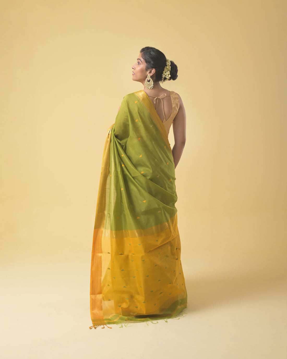 Mint Green Maheshwari Handwoven Silk & Cotton Saree