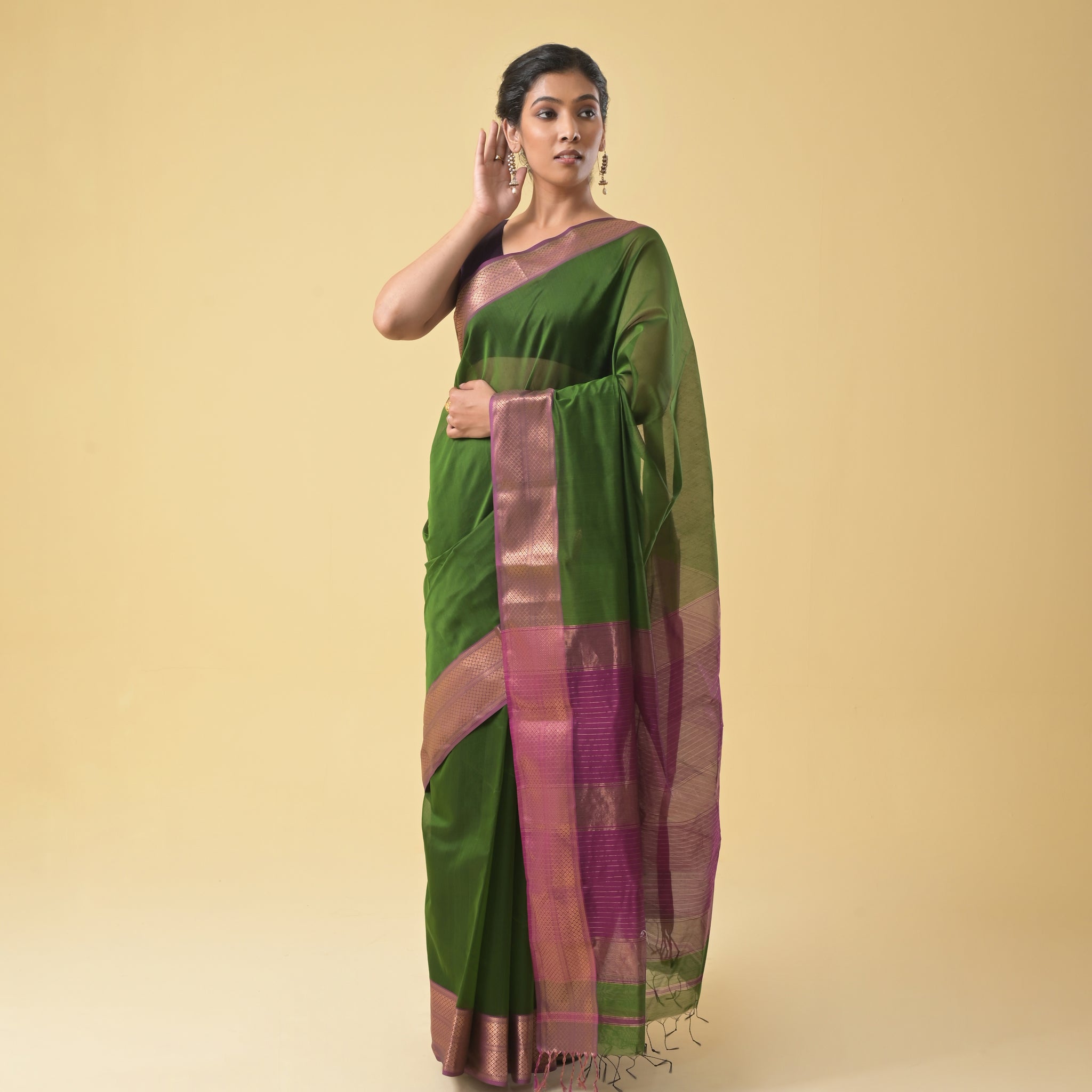 Mint Green Maheshwari Handwoven Silk Cotton Saree