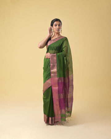 Mint Green Maheshwari Handwoven Silk Cotton Saree