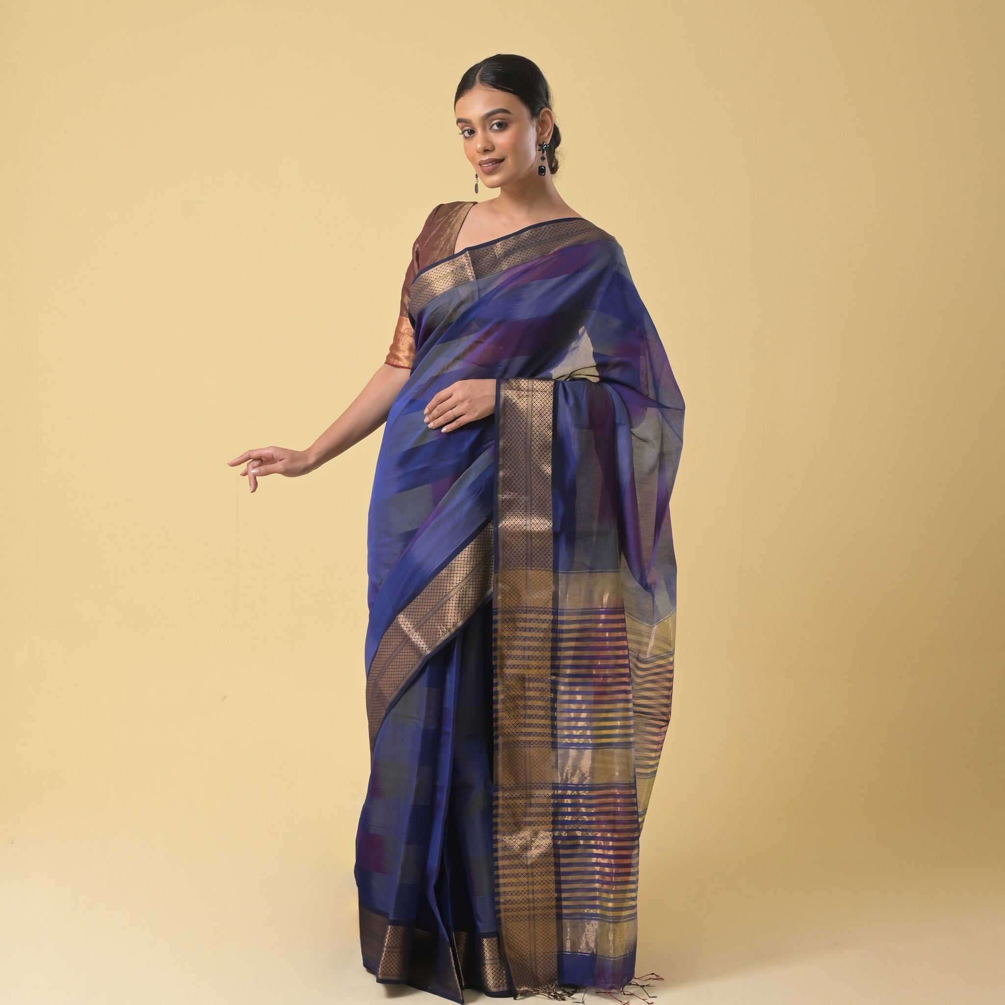 Navy Blue Tie Dye Maheshwari Handwoven Silk Cotton Saree