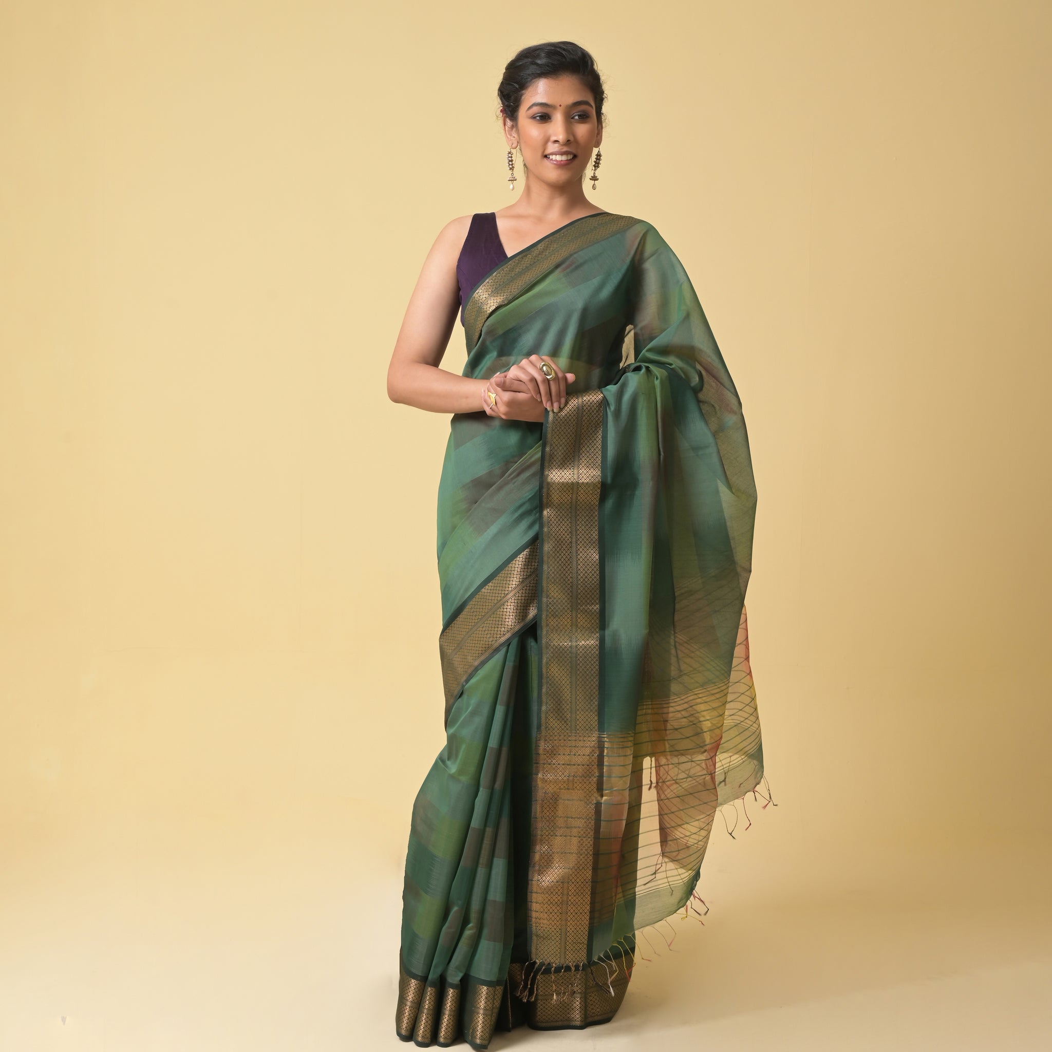 Green Tie Dye Maheshwari Handwoven Silk Cotton Saree