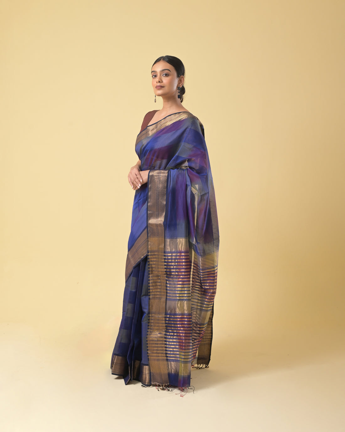 Navy Blue Tie Dye Maheshwari Handwoven Silk Cotton Saree