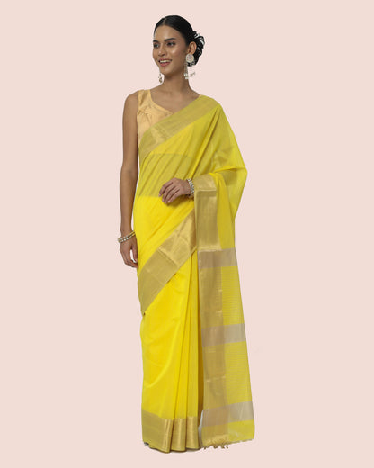 Ethnic Yellow Maheshwari Silk Cotton With Jari