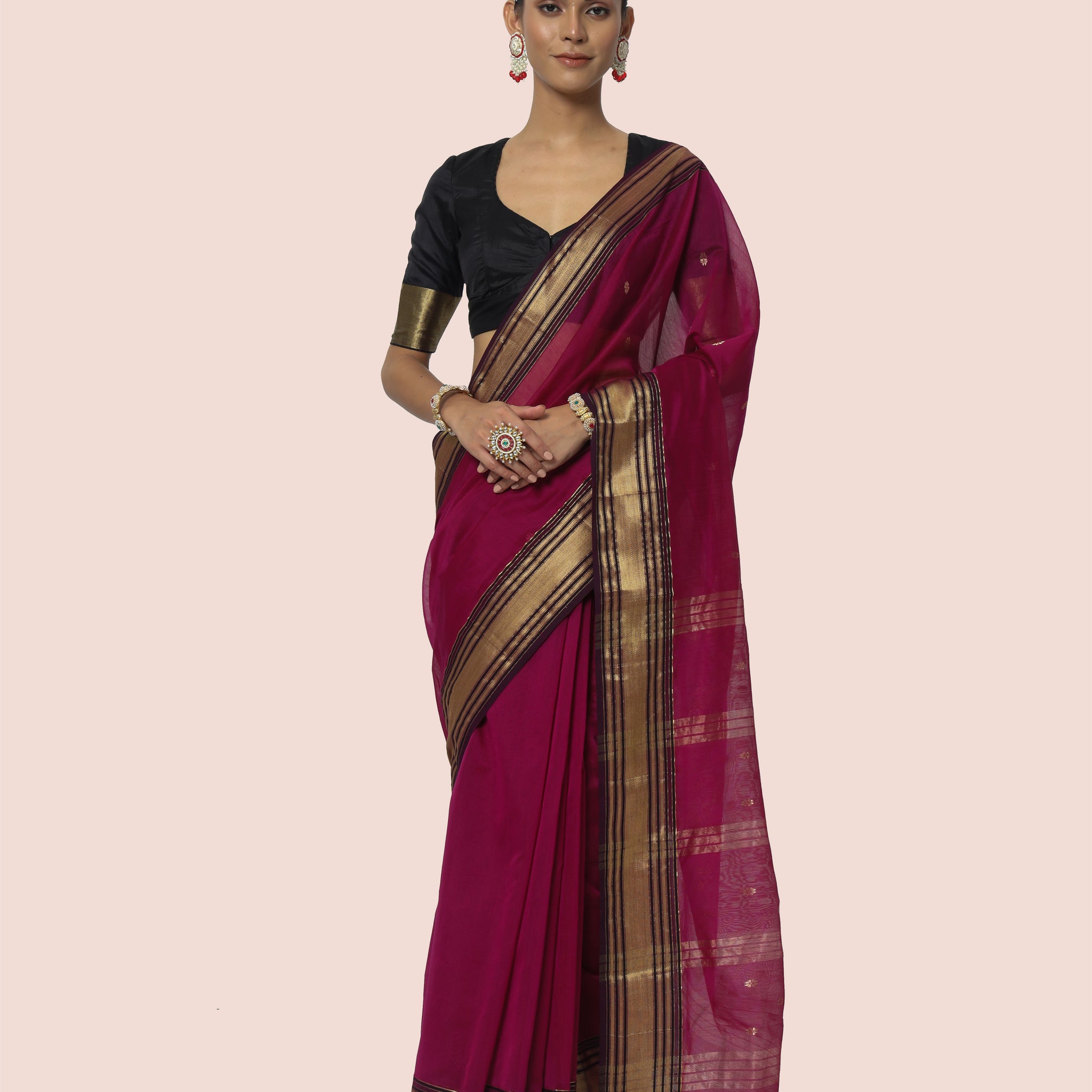 Wine Soaked Maheshwari Saree