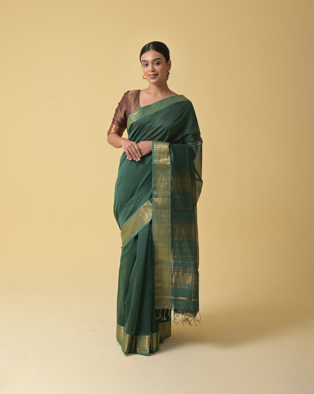 Forest Green Maheshwari Handwoven Silk Cotton Saree