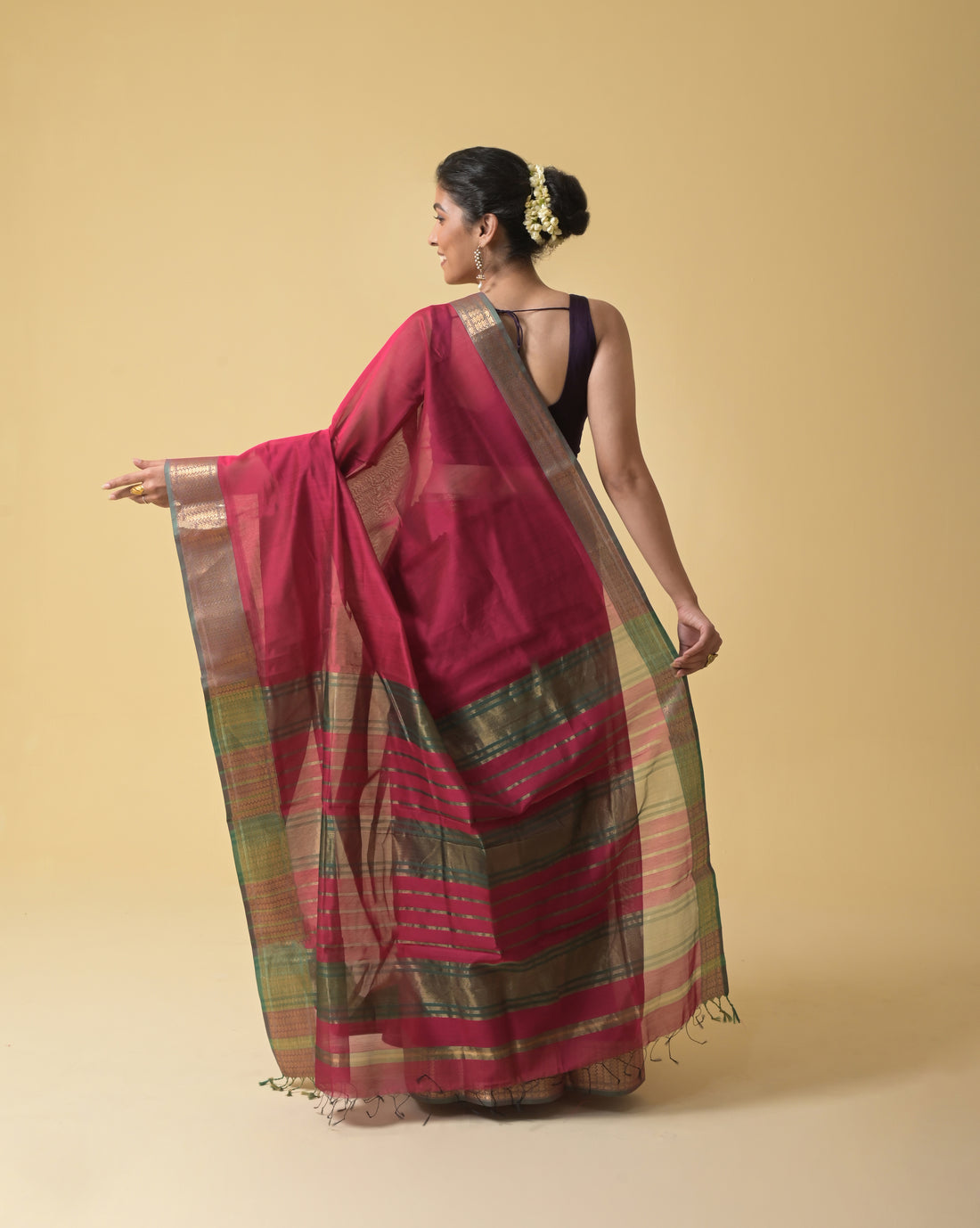 Rust Red Maheshwari Handwoven Silk Cotton Saree