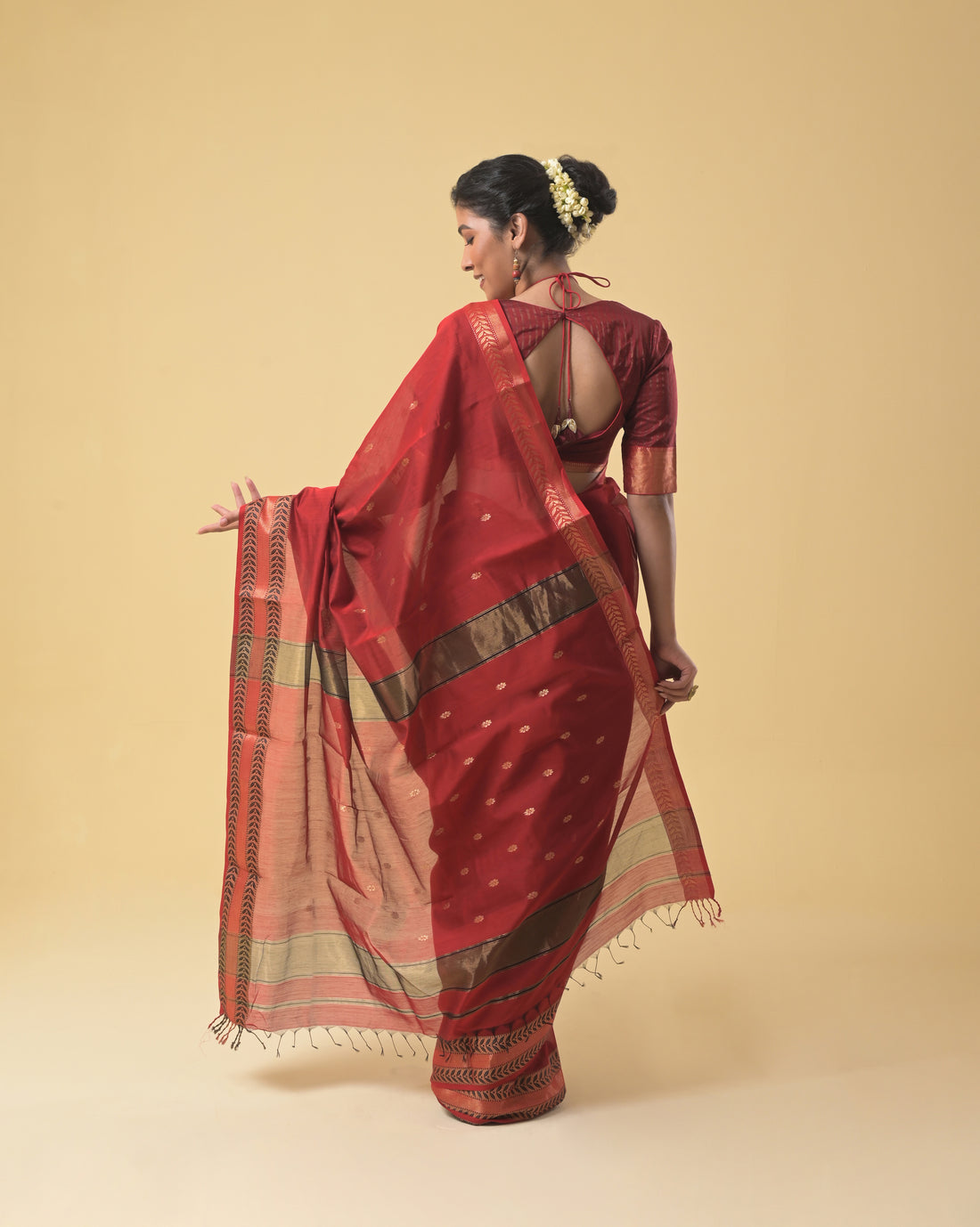 Rust Red Maheshwari Handwoven Silk Cotton Saree