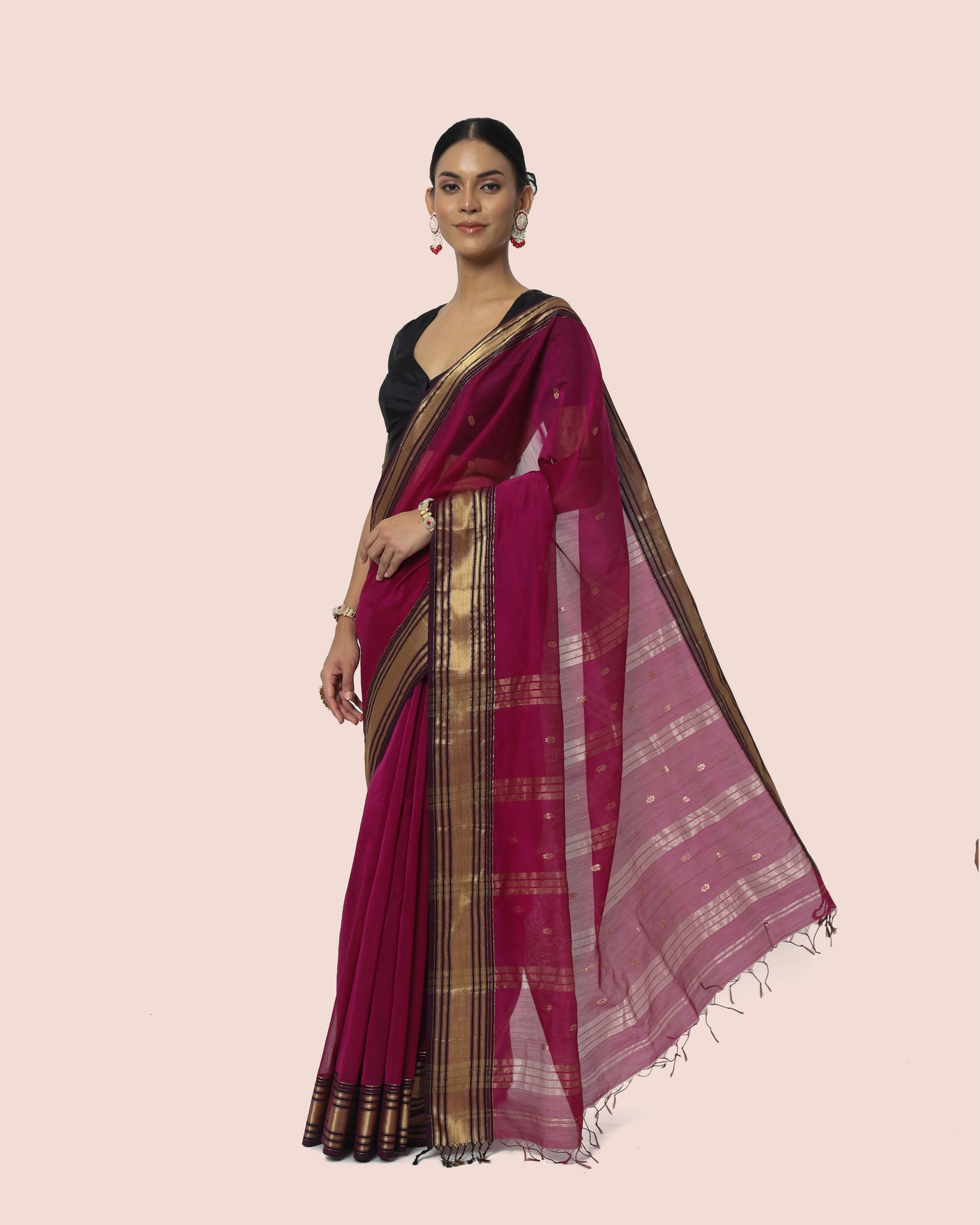 Wine Soaked Maheshwari Saree