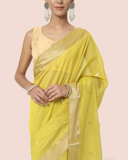 Yellow Lime Gold Jari Butta's Maheshwari Saree