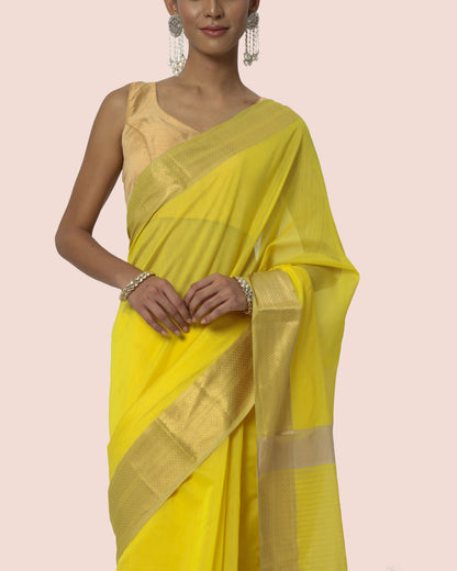 Ethnic Yellow Maheshwari Silk Cotton With Jari