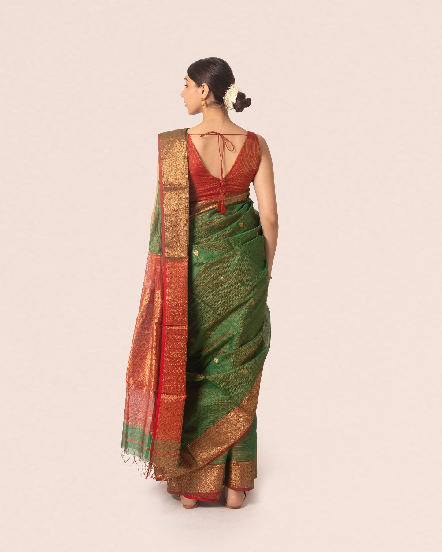 Light Green Pure Tissue Silk Maheshwari Saree With Multicolour Palla and Zari Border