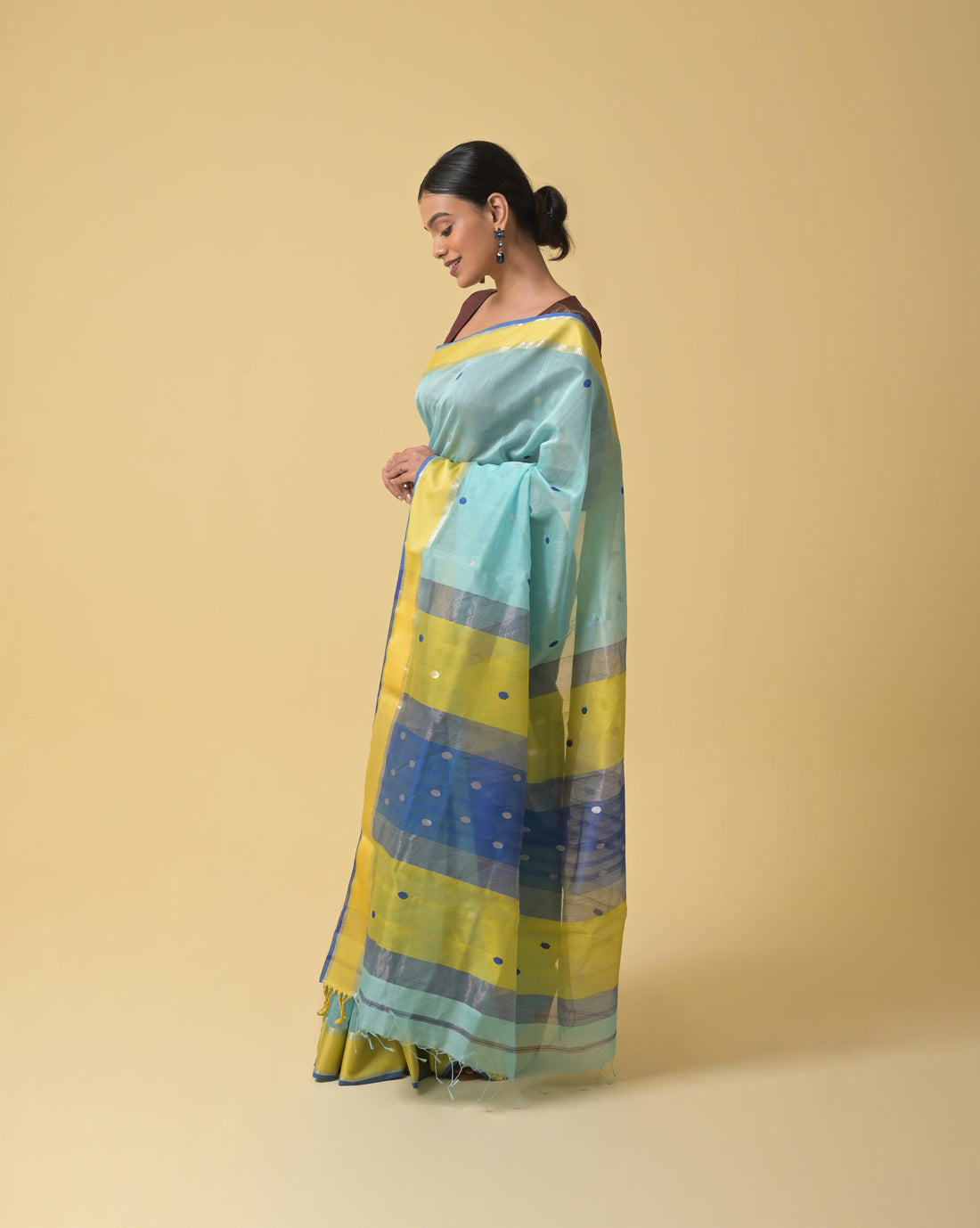 Sea Green Pastel Maheshwari Handwoven Silk Cotton Jari Pallu