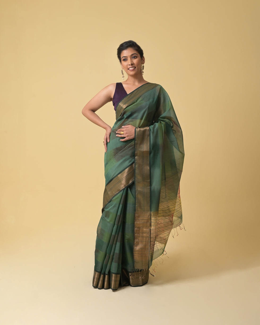 Green Tie Dye Maheshwari Handwoven Silk Cotton Saree