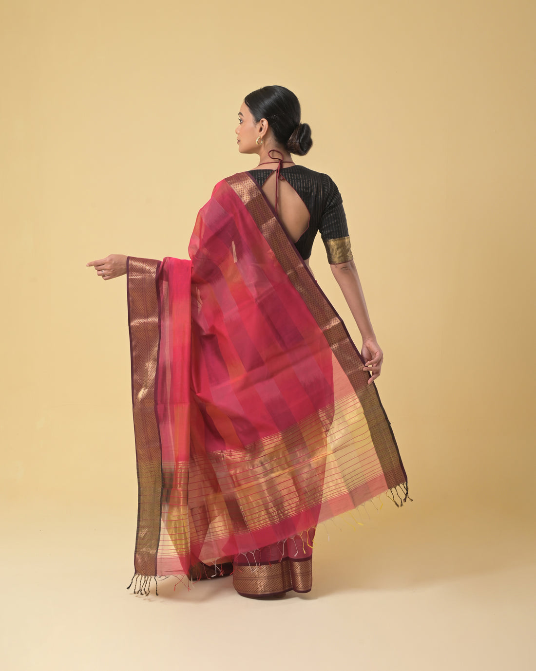 Dark Pink Tie and Dye Maheshwari Handwoven Silk Cotton Saree