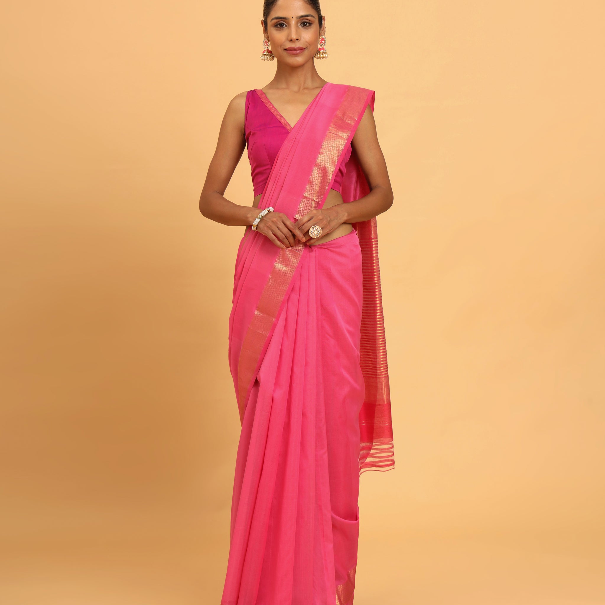 Baby Pink Maheshwari Handwoven Silk Cotton Saree