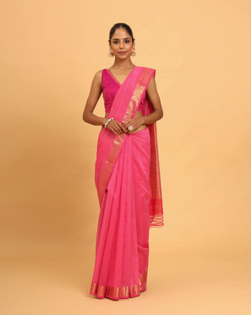 Baby Pink Maheshwari Handwoven Silk Cotton Saree