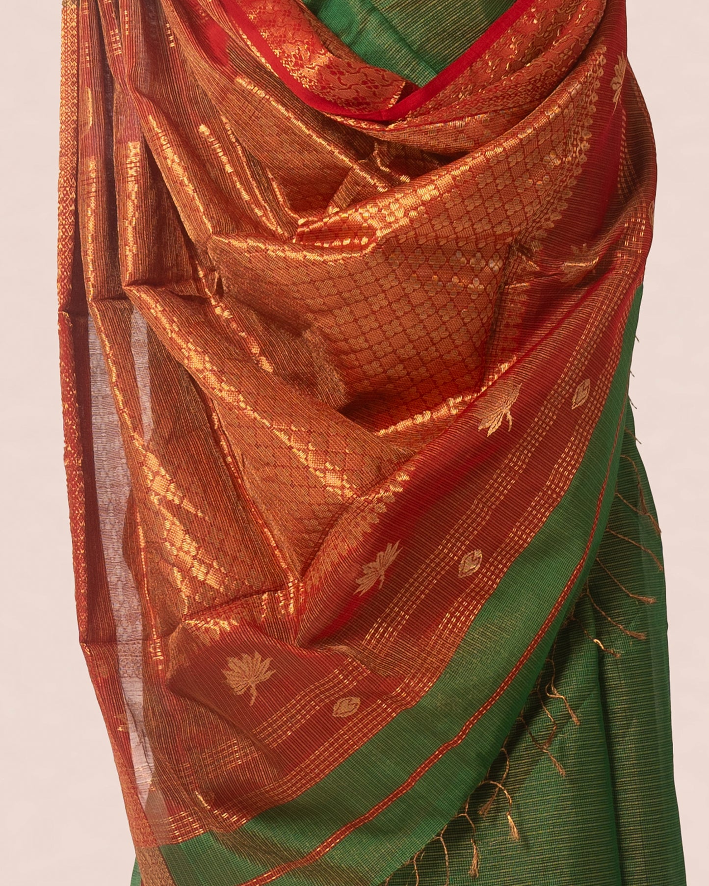 Light Green Pure Tissue Silk Maheshwari Saree With Multicolour Palla and Zari Border