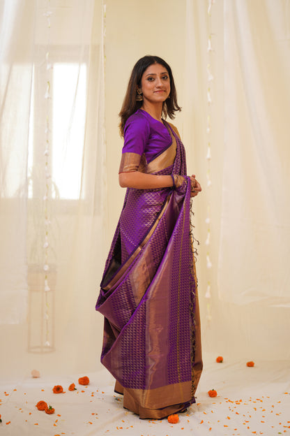 Purple Pure Silk Maheshwari Saree with Zari Pattern All Over Saree