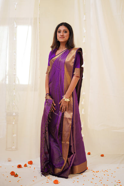 Purple Pure Silk Maheshwari Saree with Zari Pattern All Over Saree