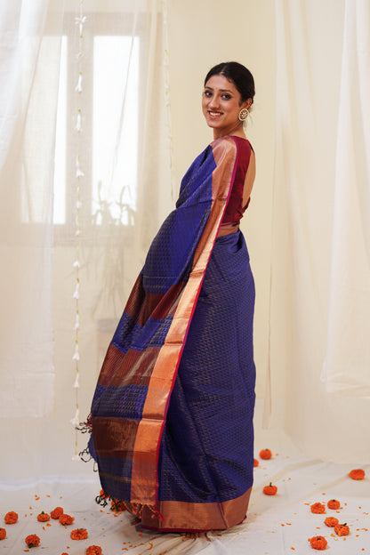 Dual Tone Blue Pure Silk Maheshwari Saree Zari Pattern All Over