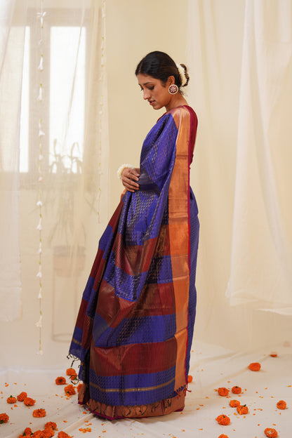 Dual Tone Blue Pure Silk Maheshwari Saree Zari Pattern All Over