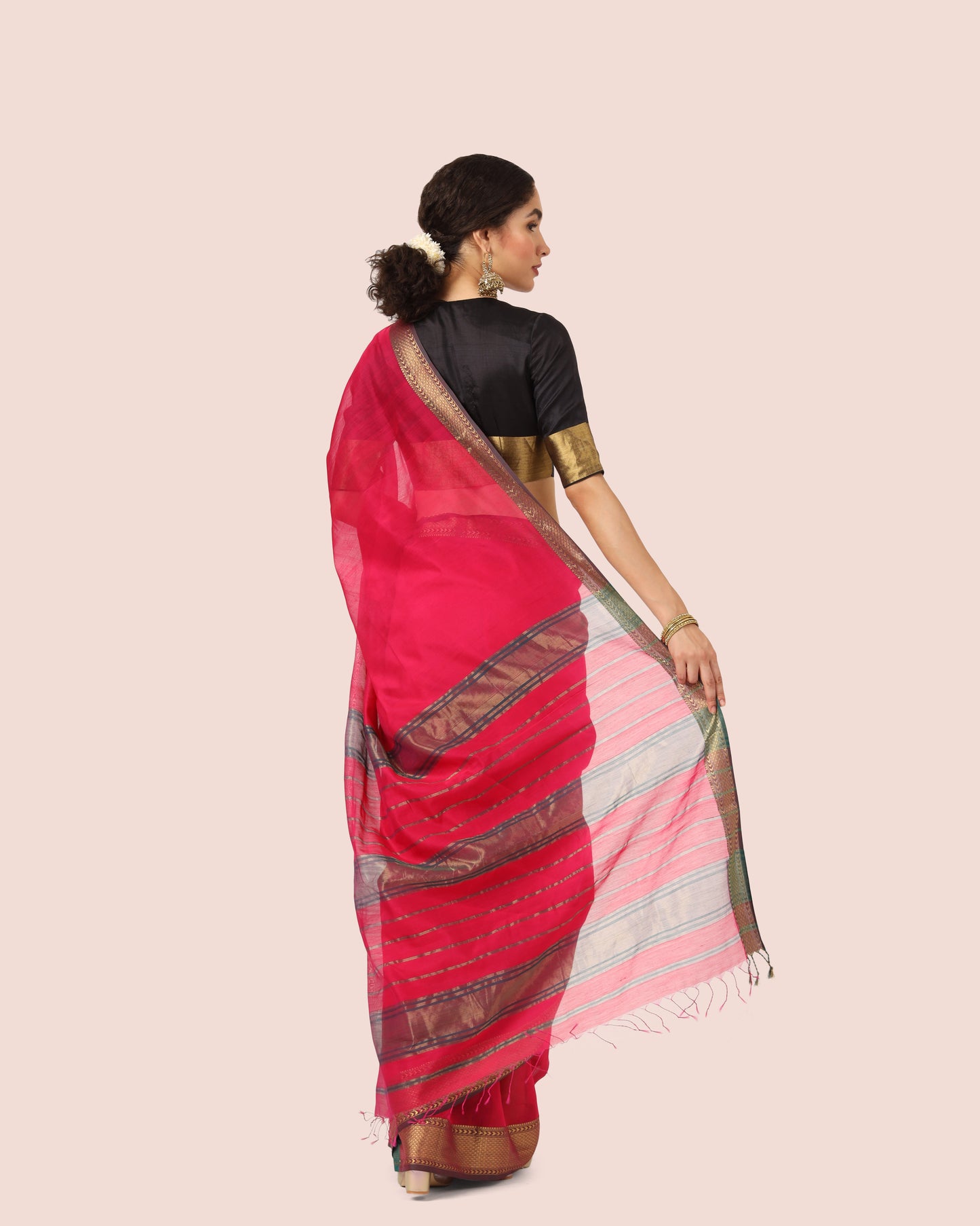 Ruby Red Maheshwari Handwoven Silk Cotton with Jari Border