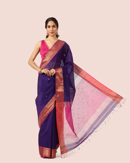 Voilet Maheshwari Handwoven Silk Cotton Butti Pallu Saree