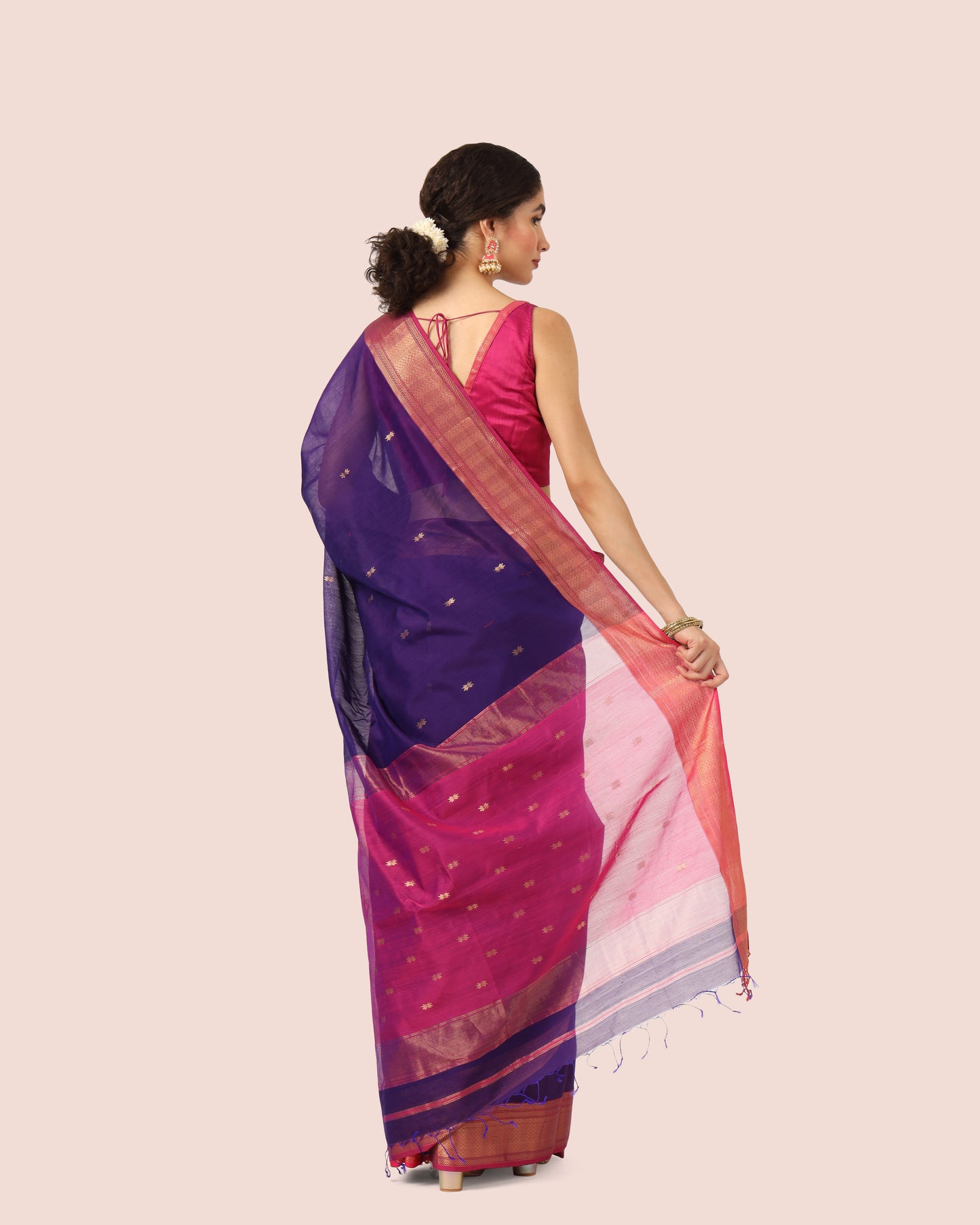 Voilet Maheshwari Handwoven Silk Cotton Butti Pallu Saree