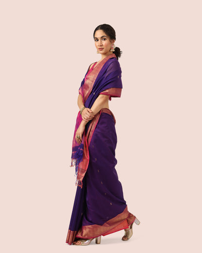 Voilet Maheshwari Handwoven Silk Cotton Butti Pallu Saree