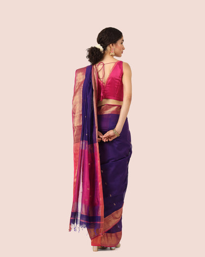 Voilet Maheshwari Handwoven Silk Cotton Butti Pallu Saree