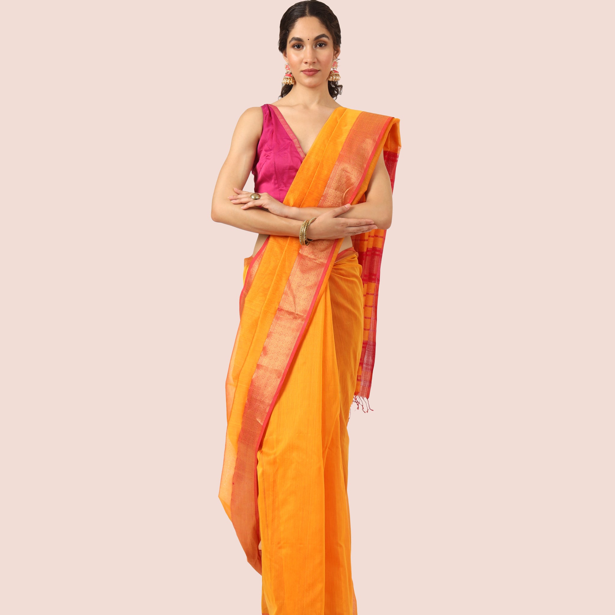 Gold Maheshwari Handwoven Silk Cotton Gold Jari Border