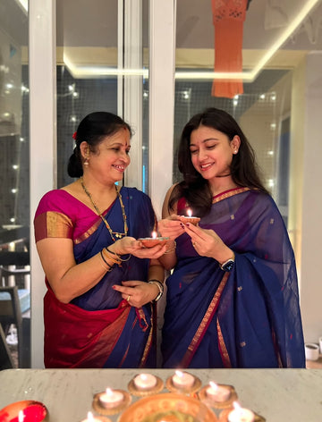 Chameli Blue Maheshwari Handwoven Silk Cotton Jari Booti Pallu