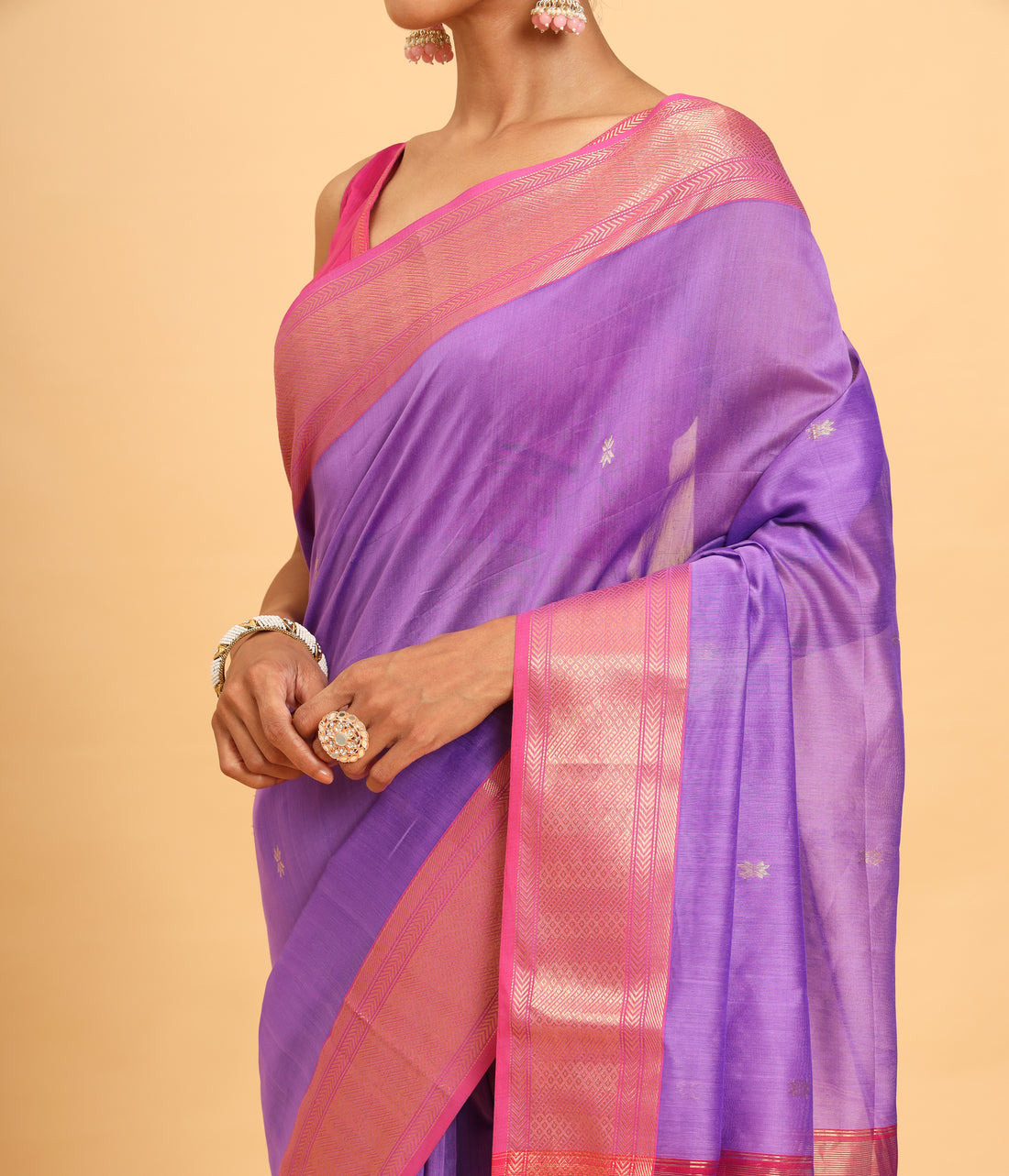 Purple Maheshwari Silk Cotton Jari Butti